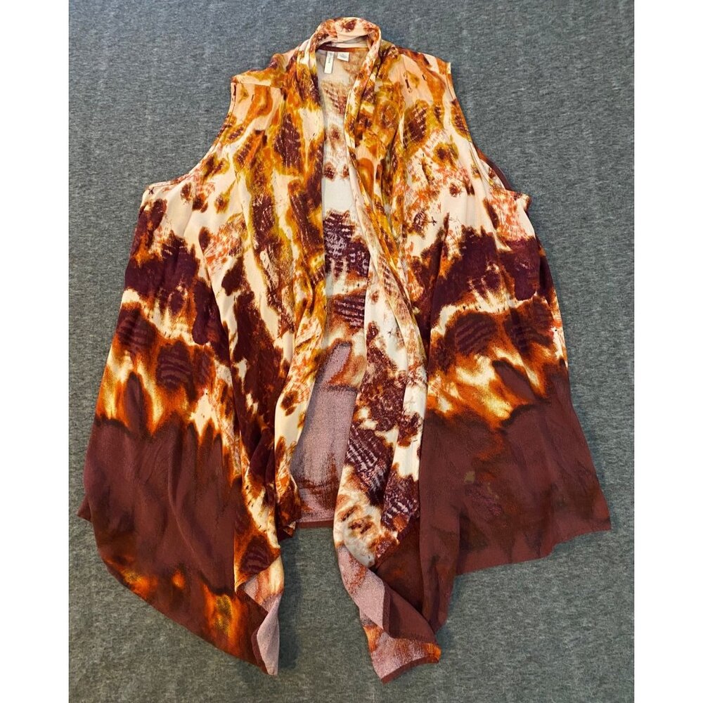 Womens Large‎ Sleeveless Open Front Waterfall Cardigan Vest Large Tie-Dye Boho